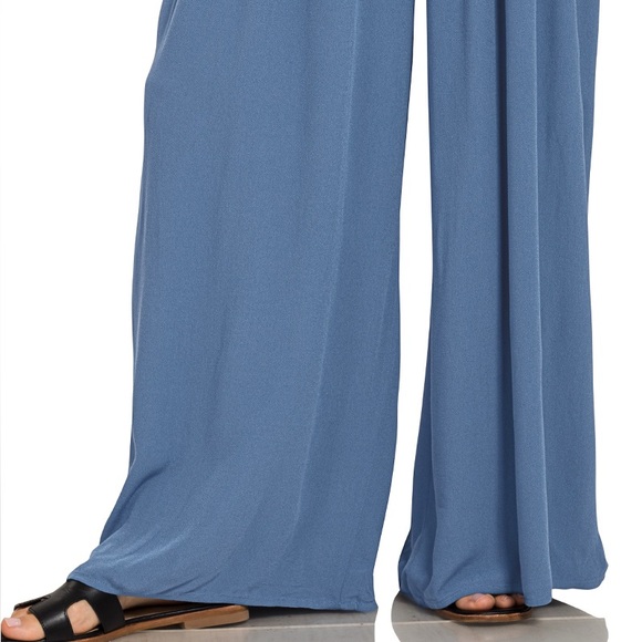 Woven Rayon Crepe Overall Jumpsuit in Dusty Blue - Picture 6 of 6